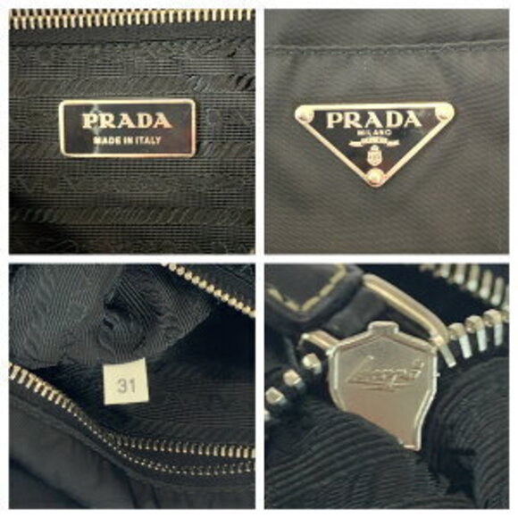 Prada Tessuto triangular logo plate black nylon shoulder handbag - Picture 4 of 10